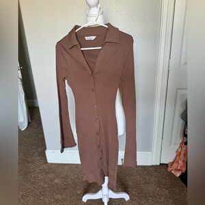 New brown knit button up midi